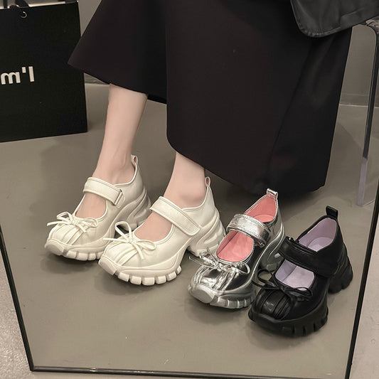 Women's Solid Color Thick Soled Velcro Ballet Shoes