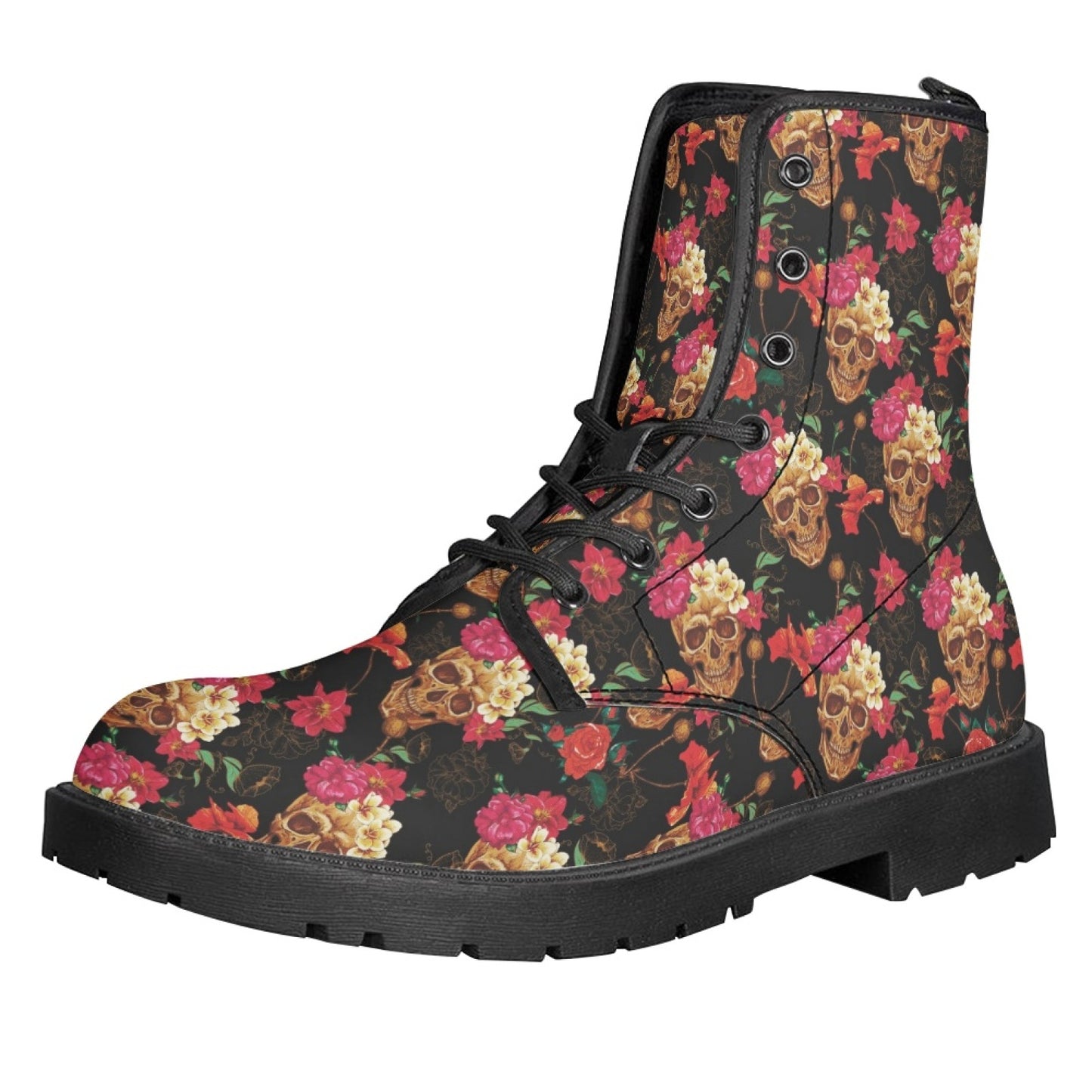 Printed Women's Leather Flat Bottom Low Heel British Martin Boots