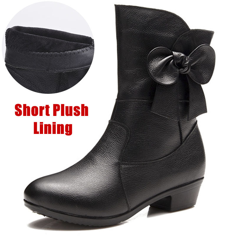 Boots Leather Non-slip Female Bow Large