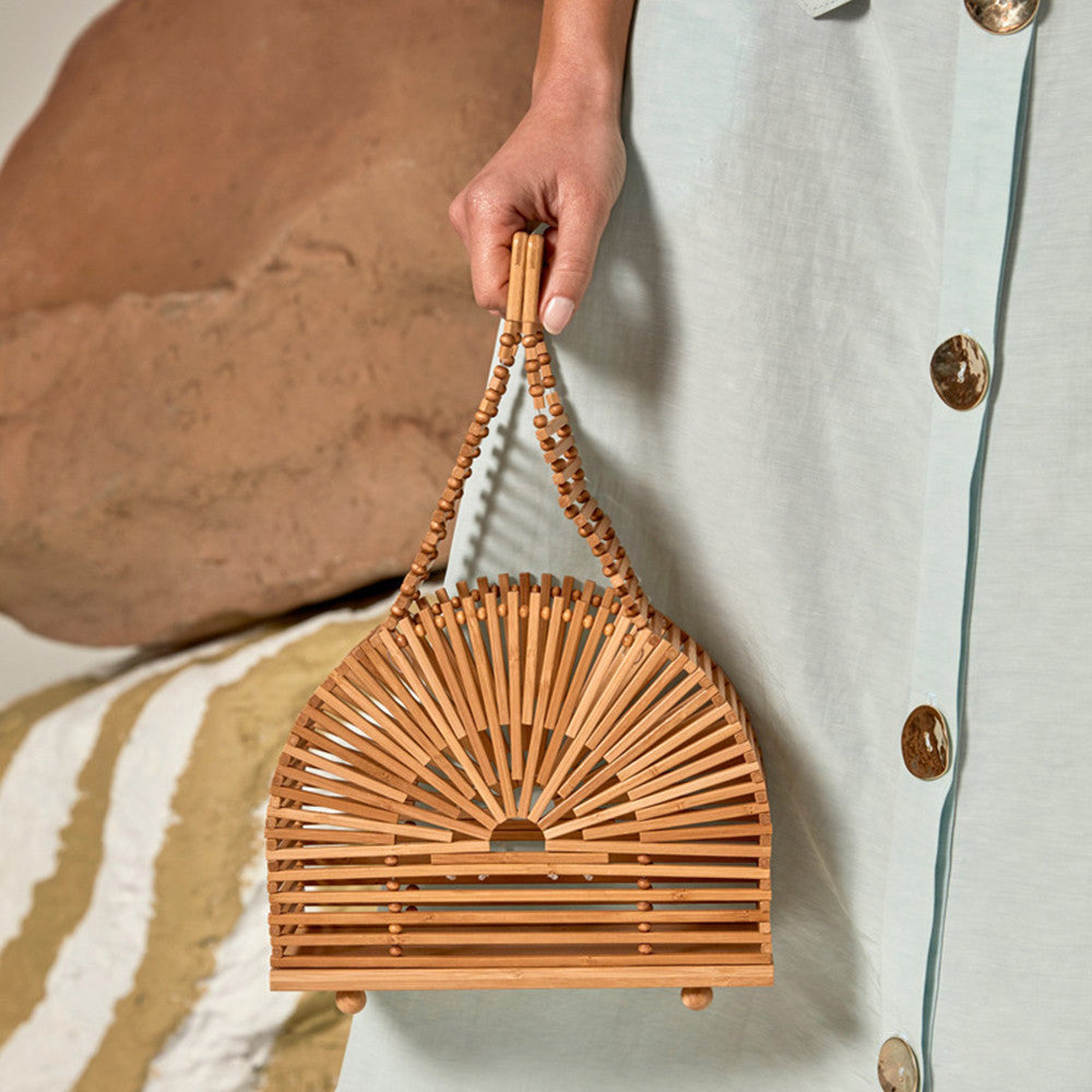 Conical Hollow Bamboo Basket Vintage Rattan Bag