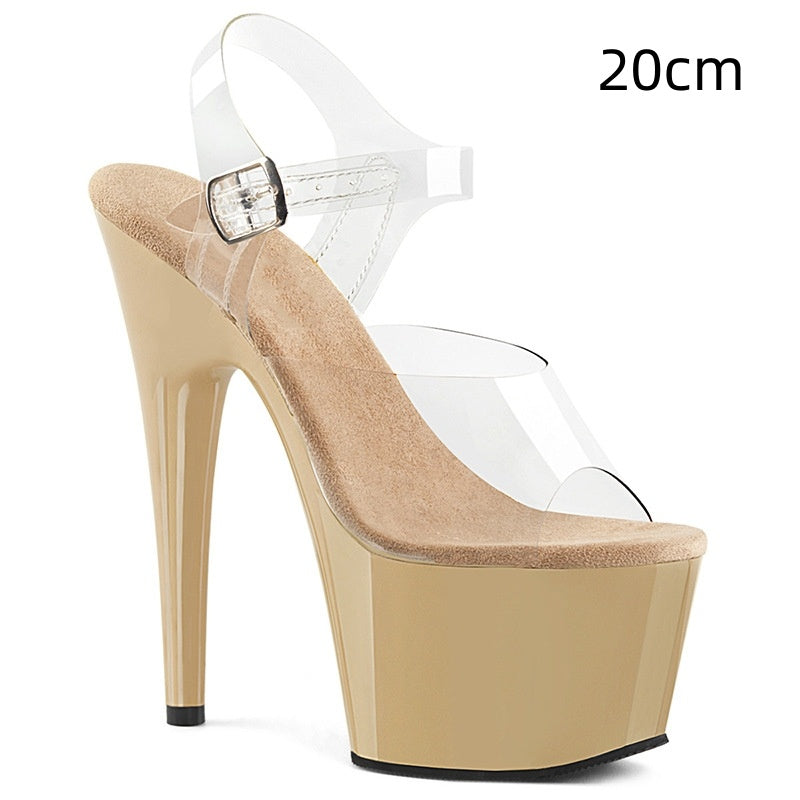 17cm Stiletto Heel Pole Dance Shoes Buckle Peep Toe Sandals Waterproof Platform Night Show Catwalk Show High Heels