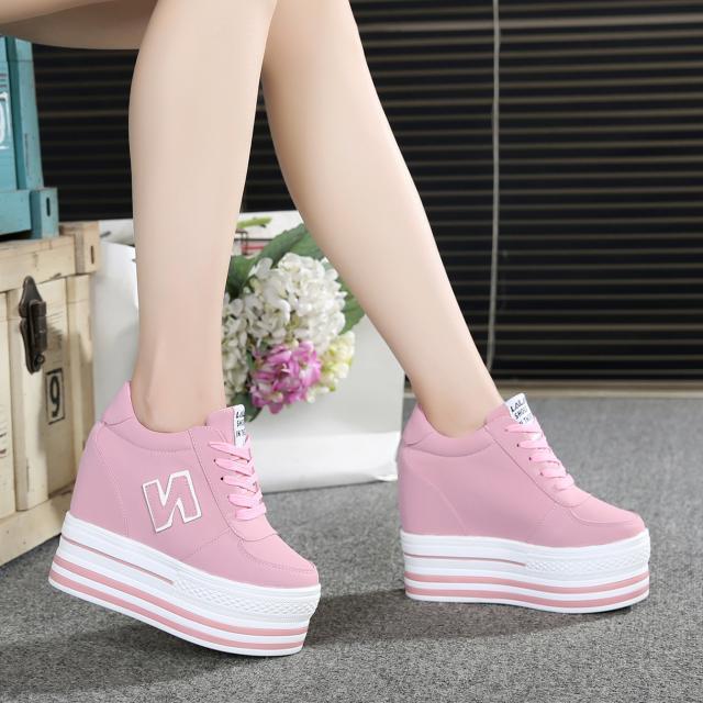 Inner Height Increase 12cm Shoes Women's Thick Sole Lace Up