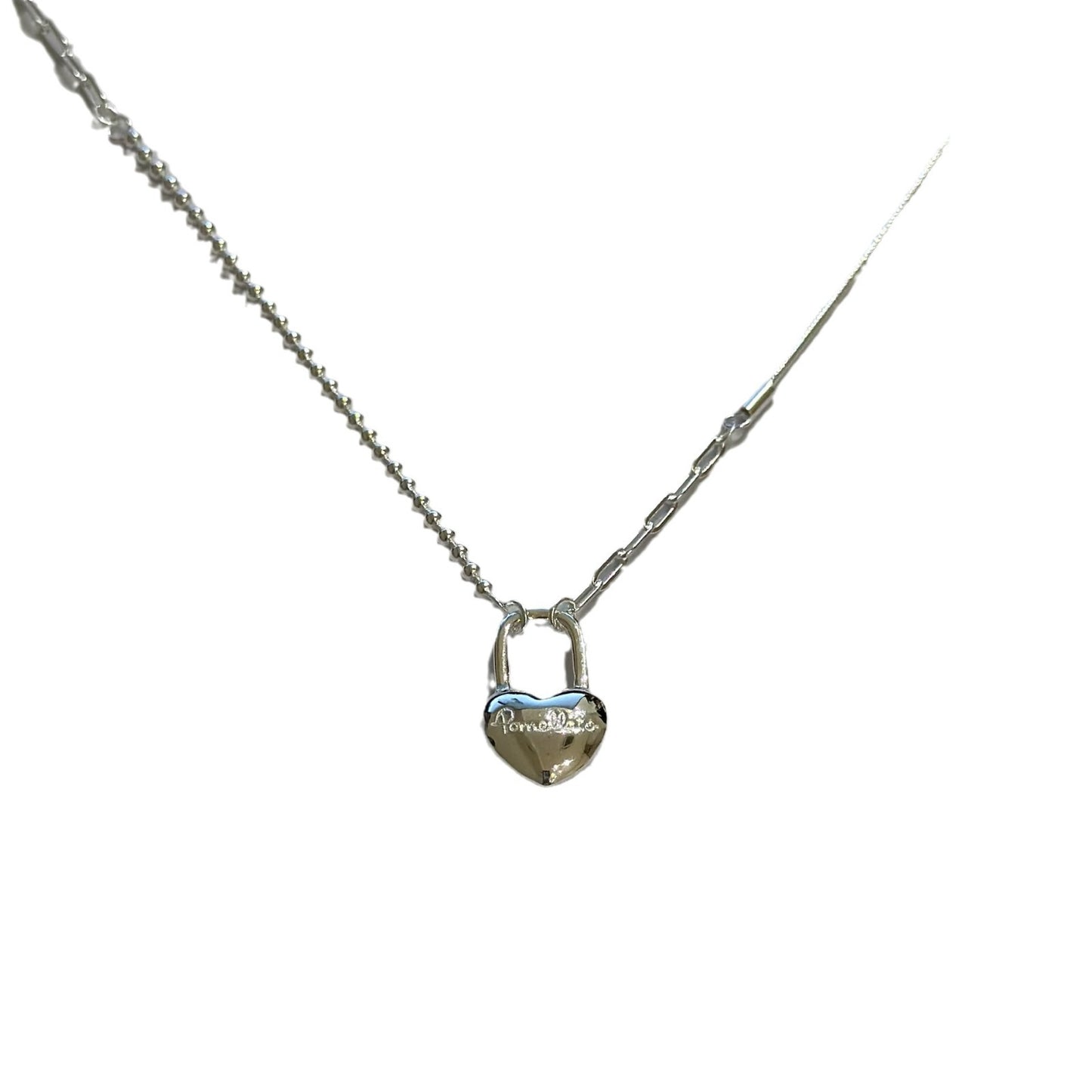 Collar con candado en forma de corazón y cadena de doble capa para mujer en plata de ley S925