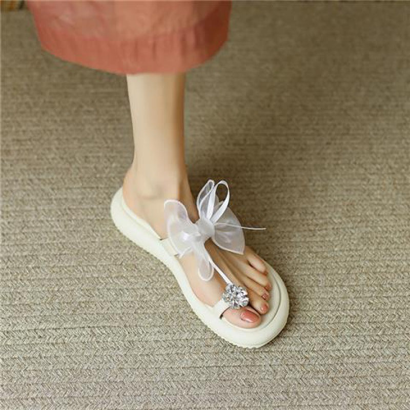 Muffin Platform Rhinestone Toe Covering Fashion Outdoor Slippers