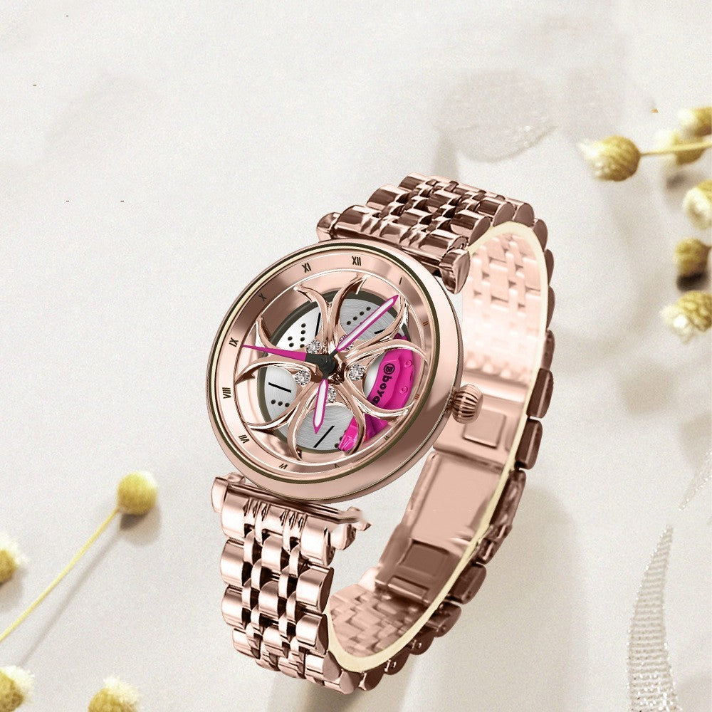 Women's Rotatable Car Wheel Luminous Quartz Watch