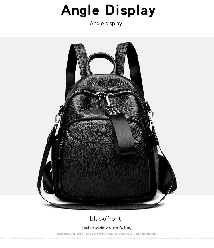 Korean Style Fashionable Large Capacity Preppy Style First Layer Cowhide Travel Backpack