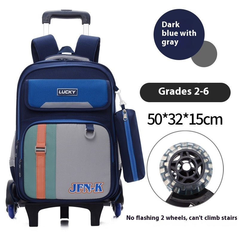 Elementary School Student Trolley Schoolbag Grade 1-6 Trendy Simple Wear-resistant Waterproof Spine-protective