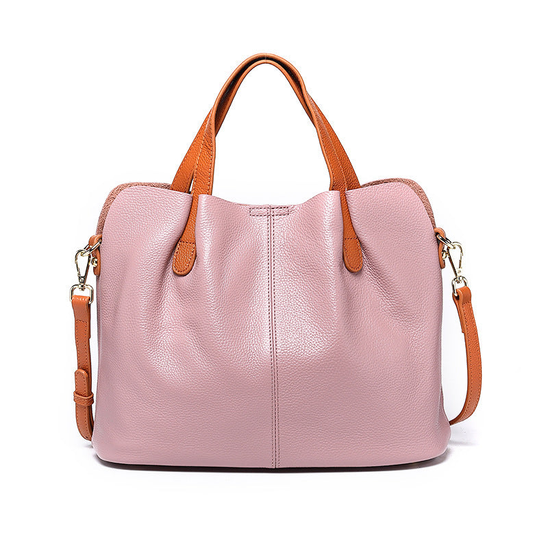 Women's Contrast Color Leather Shoulder Crossbody Cattle Leather Bag