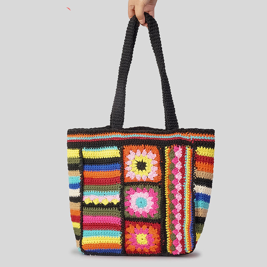 Vintage Floral Wool Woven Bag Women's Ethnic Style Handmade Crochet