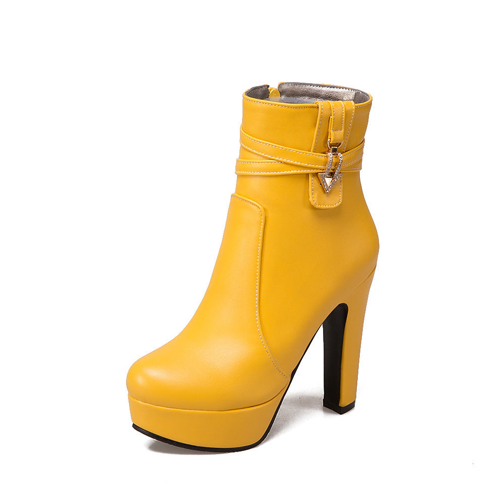 Large Size Autumn And Winter Round Head Chunky Heel Low Tube Waterproof Platform Women's Boots