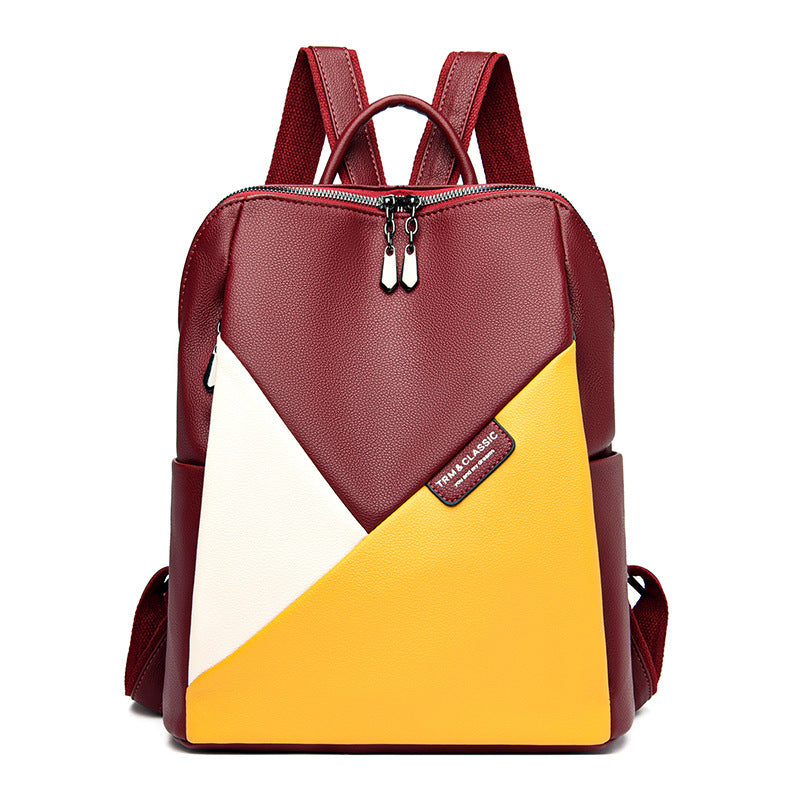 Women's Large Capacity Colorblock Leather Fashion Backpack