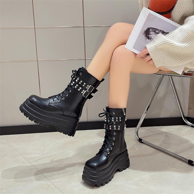 European And American Large Size Women Handsome Thick-soled Tooling Boots