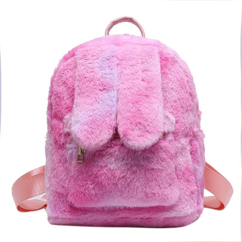 Mochila de peluche con orejas de conejo para mujer