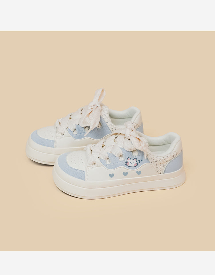 Cute Girls' Sneakers Lace-up Low-top White Shoes