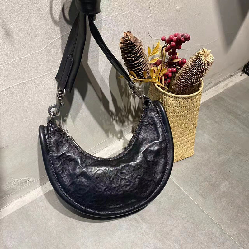 Bolso bandolera de piel de vaca con capa superior plegable para mujer