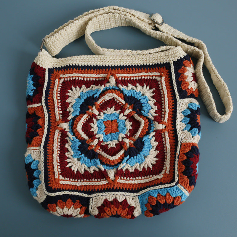 Bohemian Style Hand-woven Grandmother Plaid Crossbody Bag