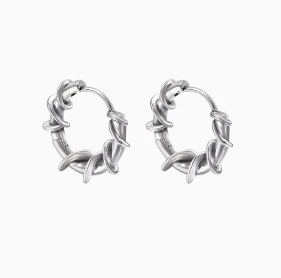 Pendientes de plata de ley S925 con forma de espina para hombre, estilo hip hop