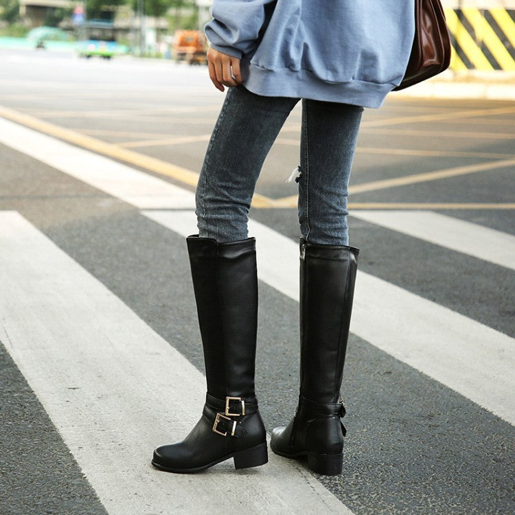 Botas altas de tacón grueso y grueso para mujer