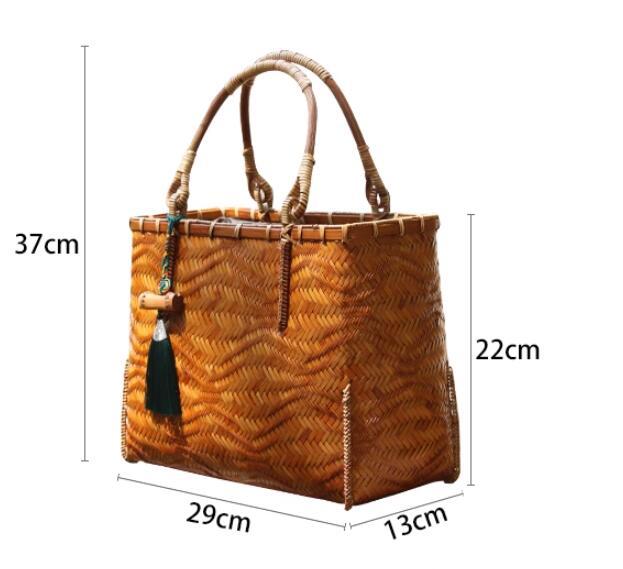 Female Minority Bamboo Woven Bag Travel Handbag