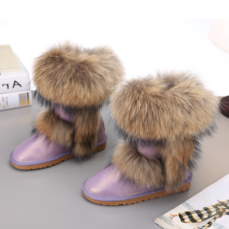 Women's Winter Mid-calf Fox Fur Snow Boots