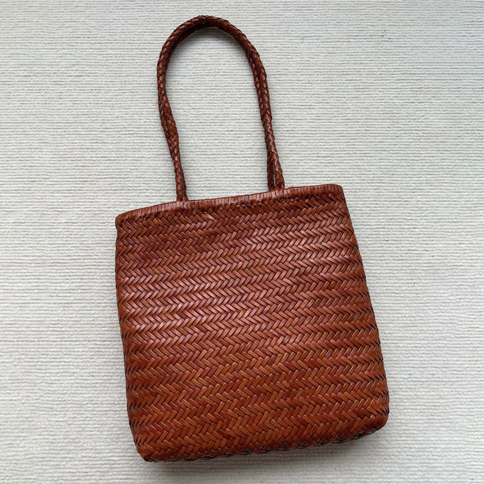 Woven Tote Vintage Top Layer Cowhide Handmade Shoulder Bag