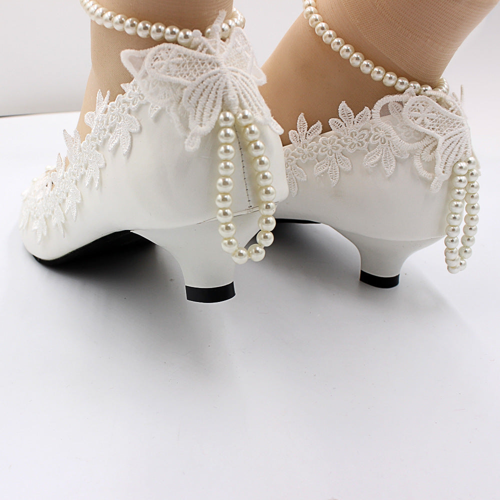 Women's Low Heel Simple White Wedding Shoes