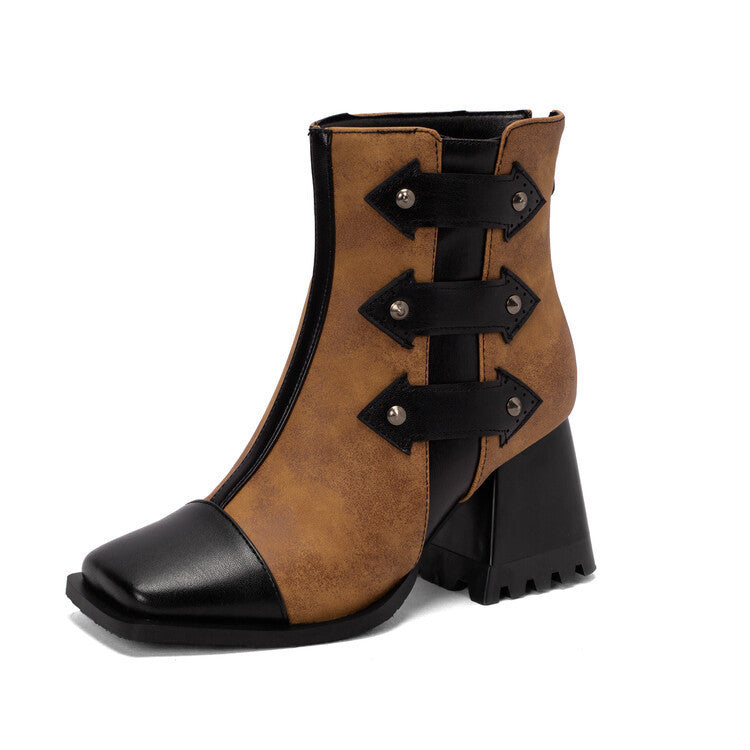 Color Matching Square Toe High Heel Autumn And Winter New Women's Boots