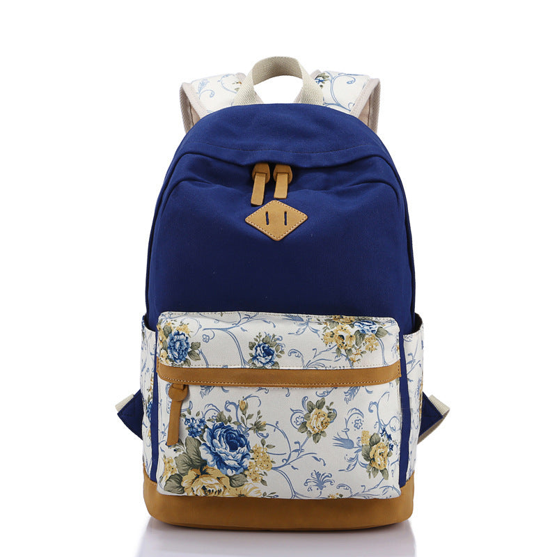 Embroidered Floral High School Student Schoolbag