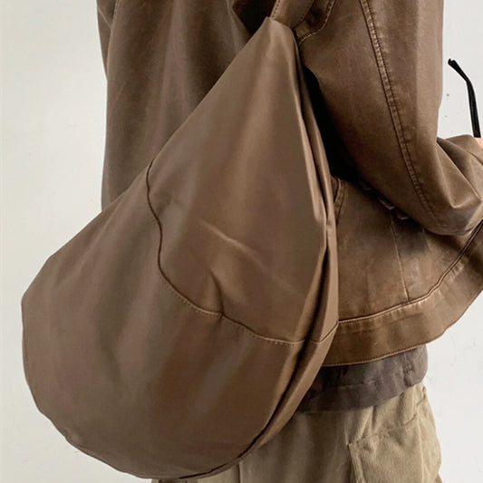 Retro Coffee Color Crossbody Male And Female College Style Versatile One Shoulder Dumpling Backpack