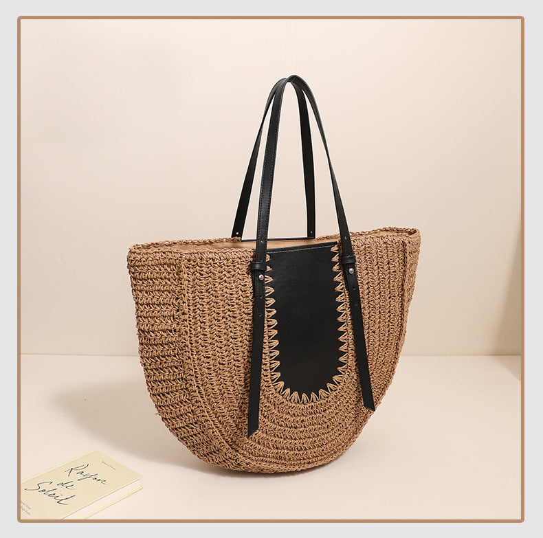 Semicircle Large Capacity French Shoulder Straw Bag