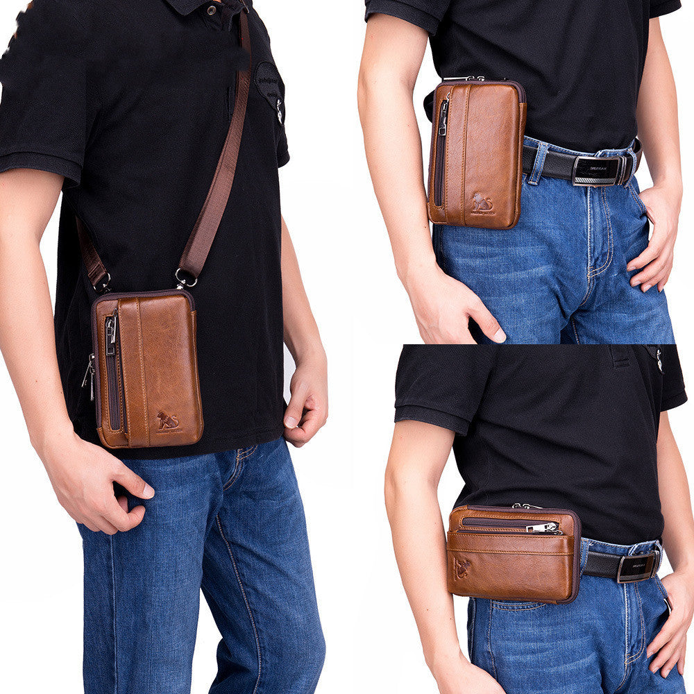 Men's Leather Phone Bag Multifunctional Hook Wearing Belt