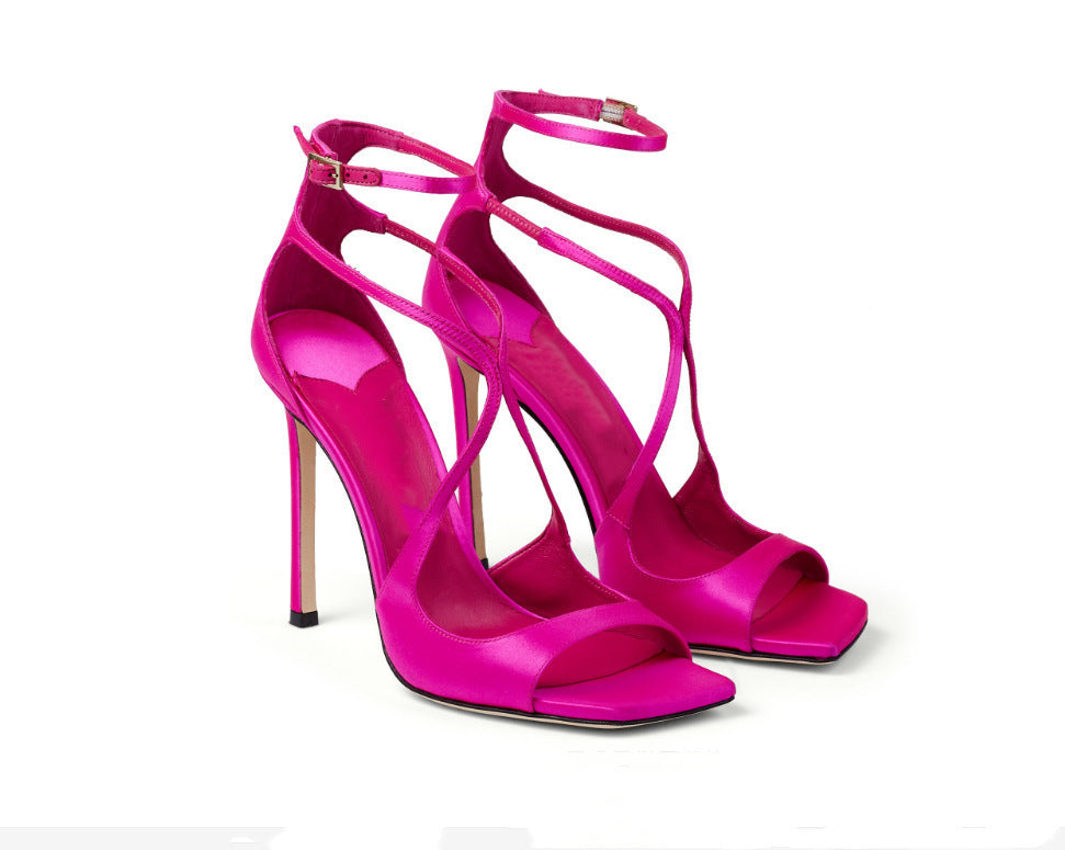 Square Toe Peep Toe Cross Strap Stiletto Heels