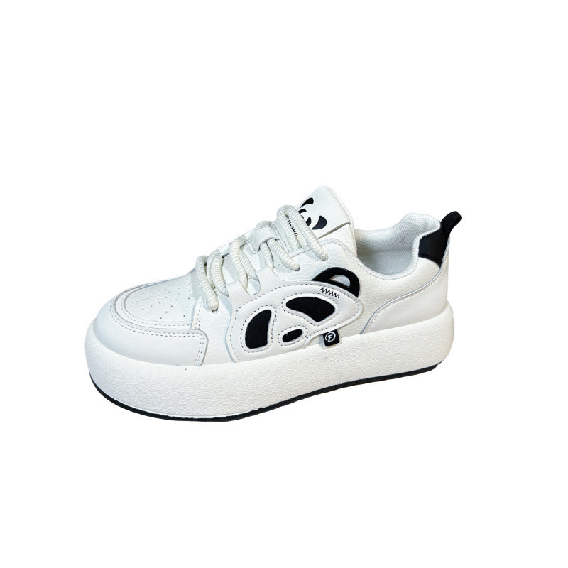 Platform Sneakers Non-slip Sports Casual Black And White Panda Comfortable Breathable Lace Up White Shoes