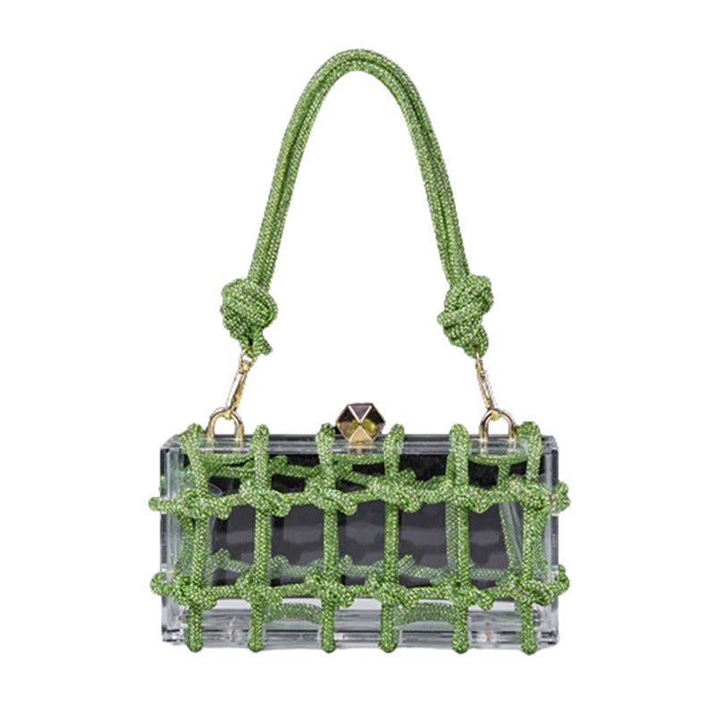 New Acrylic Box Pack Hand-woven Drill Rope Dinner Bag