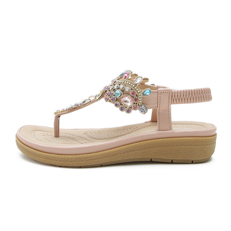 Sandalias planas con diamantes de imitación de estilo bohemio