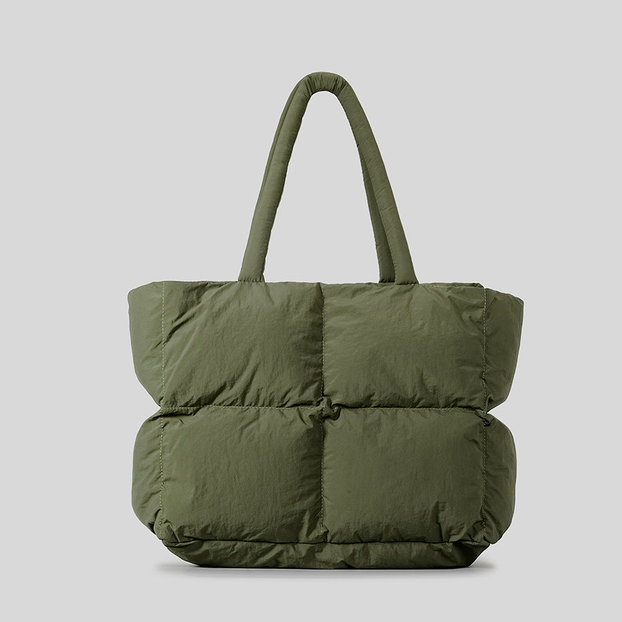 New Diamond All-match Portable Army Green Cotton-filled Tote Bag