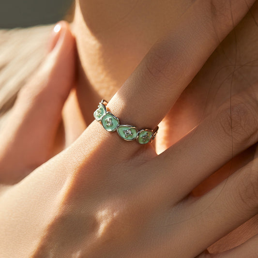 Bague en argent sterling S925 avec diamant irrégulier avancé et émail vert menthe