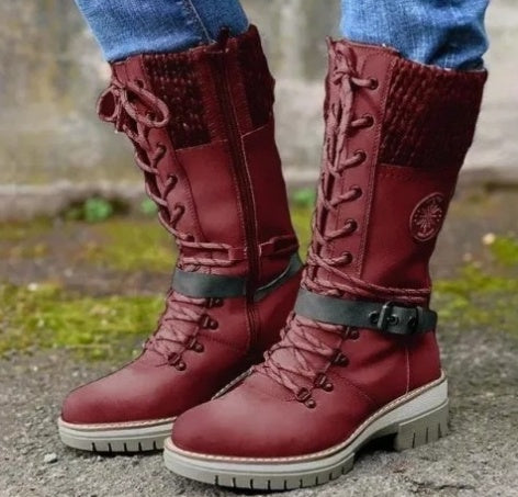 Botas Martin de invierno de tacón alto cuadrado con punta redonda y costura en talla grande