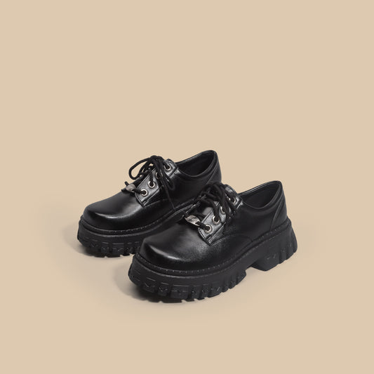 Zapatos negros con plataforma tipo muffin para mujer, estilo japonés, de cuero con cabeza grande, estilo universitario británico