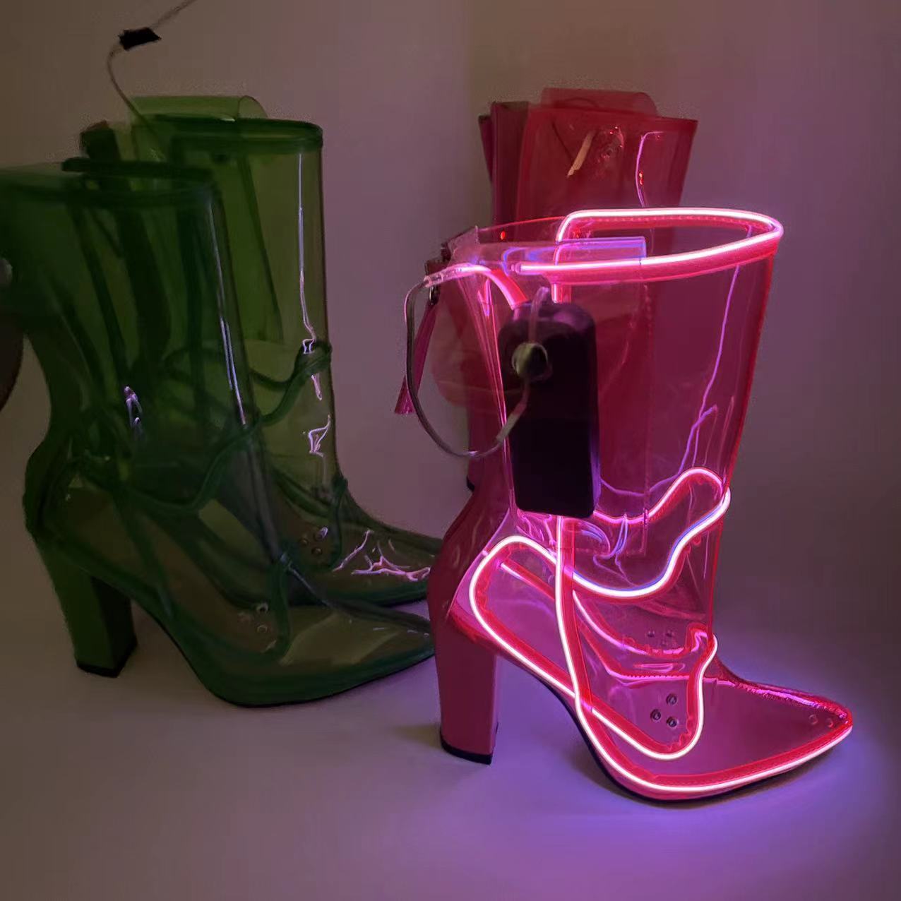 Women's Fashion PC Flashing Light Transparent Boots