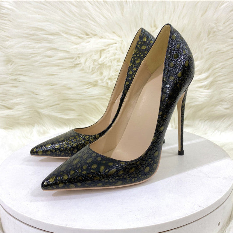 Vintage Snakeskin Pattern High Heels Pointed Toe