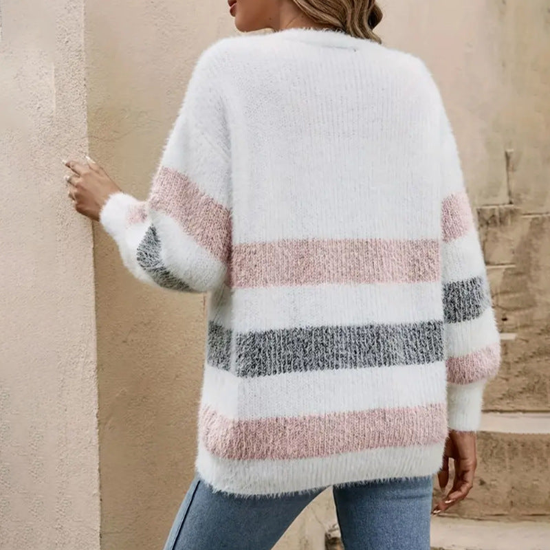 V-neck Sweater Women's Classic Striped Single-breasted Cardigan