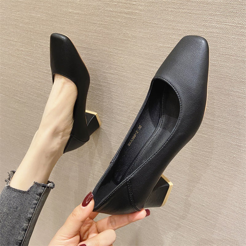 Chunky Heel Commuter Shallow Mouth Pumps Women's Fashion