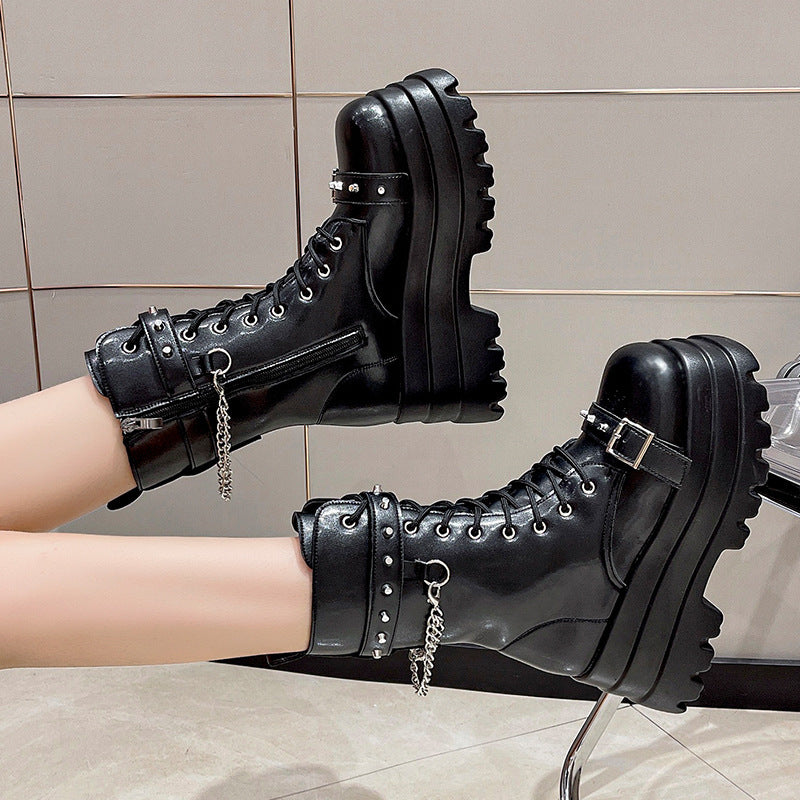 Women's New Punk Style Handsome Thick Sole Mid Length Women's Boots