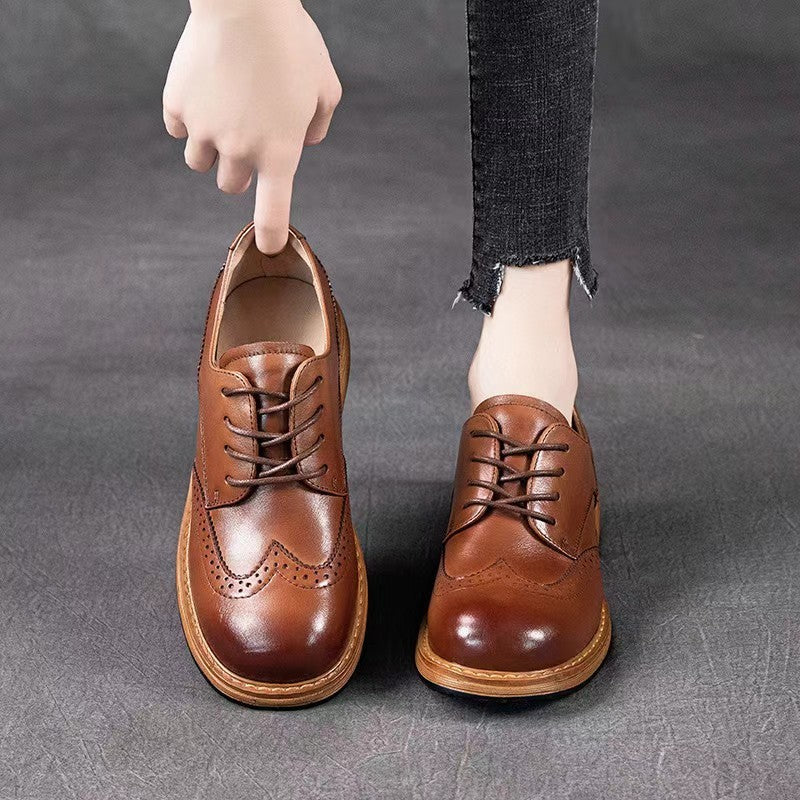 First Layer Cowhide Brogue Leather Shoes