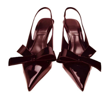 Women's Fashion Bowknot Pointed Patent Leather High Heels