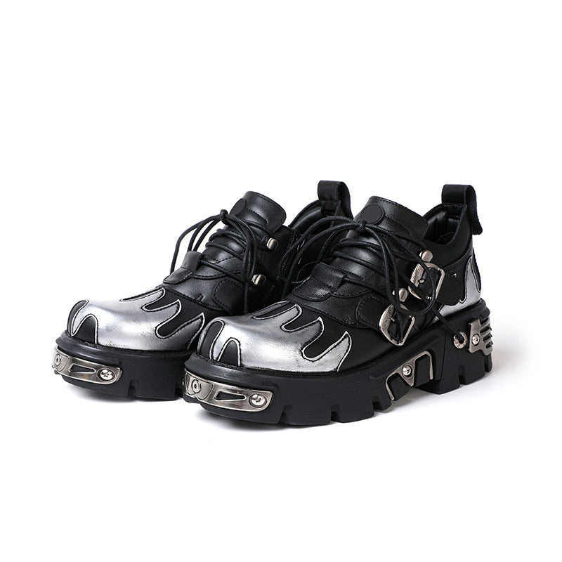 Microfiber black punk platform shoes