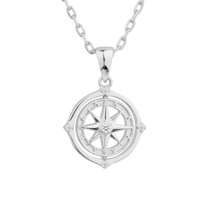 925 Sterling Silver Rotating Compass Pendant Necklace