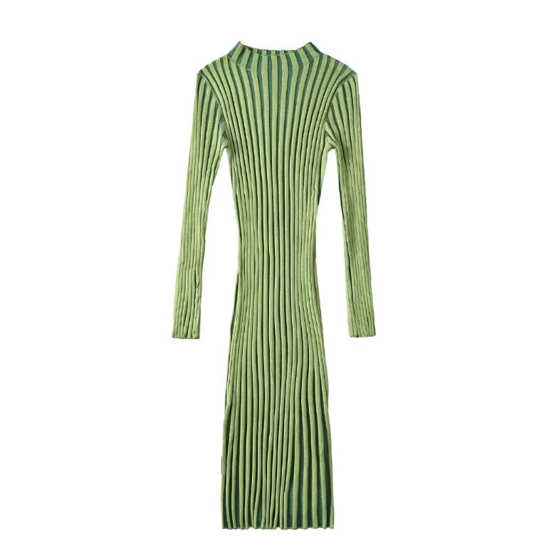 Women's Hot Girl Vertical Stripes Knitted Dress