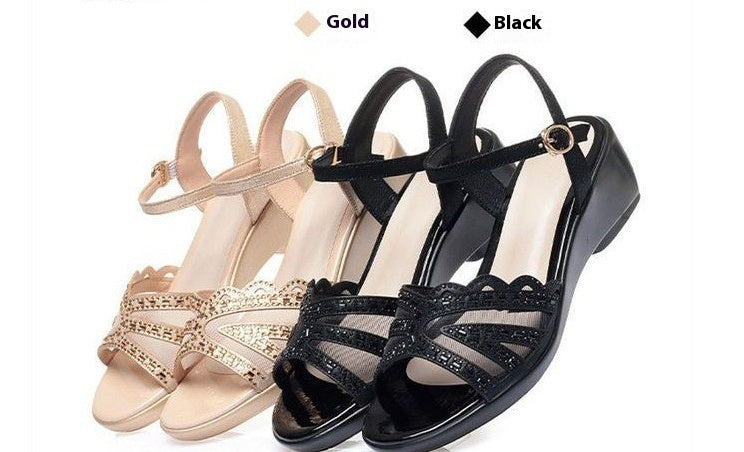 Sandalias de cuero suave para mujer, zapatos de verano con punta abierta y malla hueca